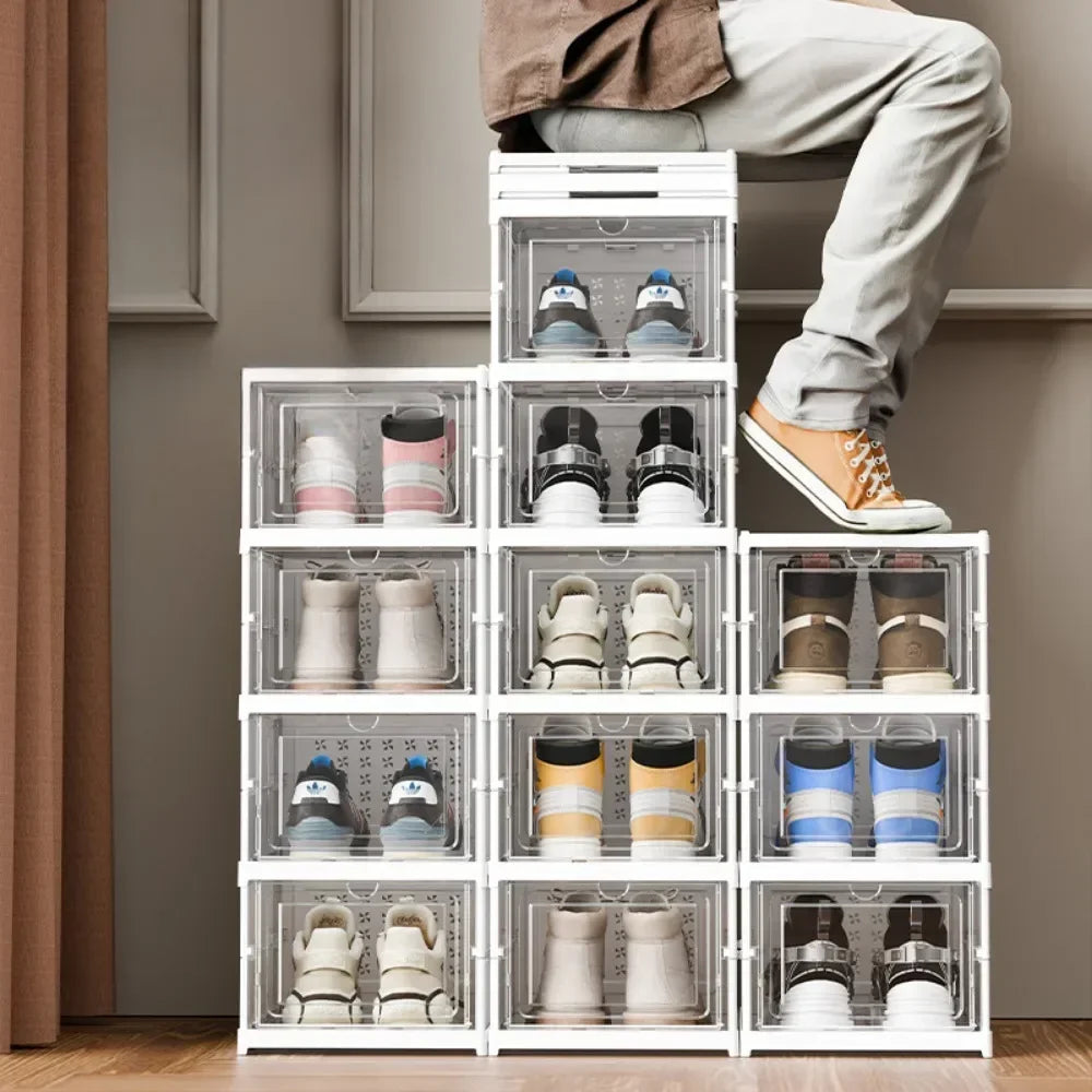 Dobrável Dustproof Multi Camadas Shoe Rack, Sneaker Organizador, Instalação Livre Gabinete, Armazenamento Integrado Racks